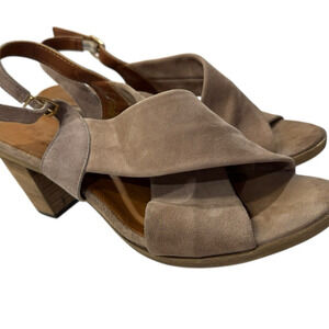 New Made in Italy Suede Leather Chunky Block Heel Womens 10 Luxury Euro Summer